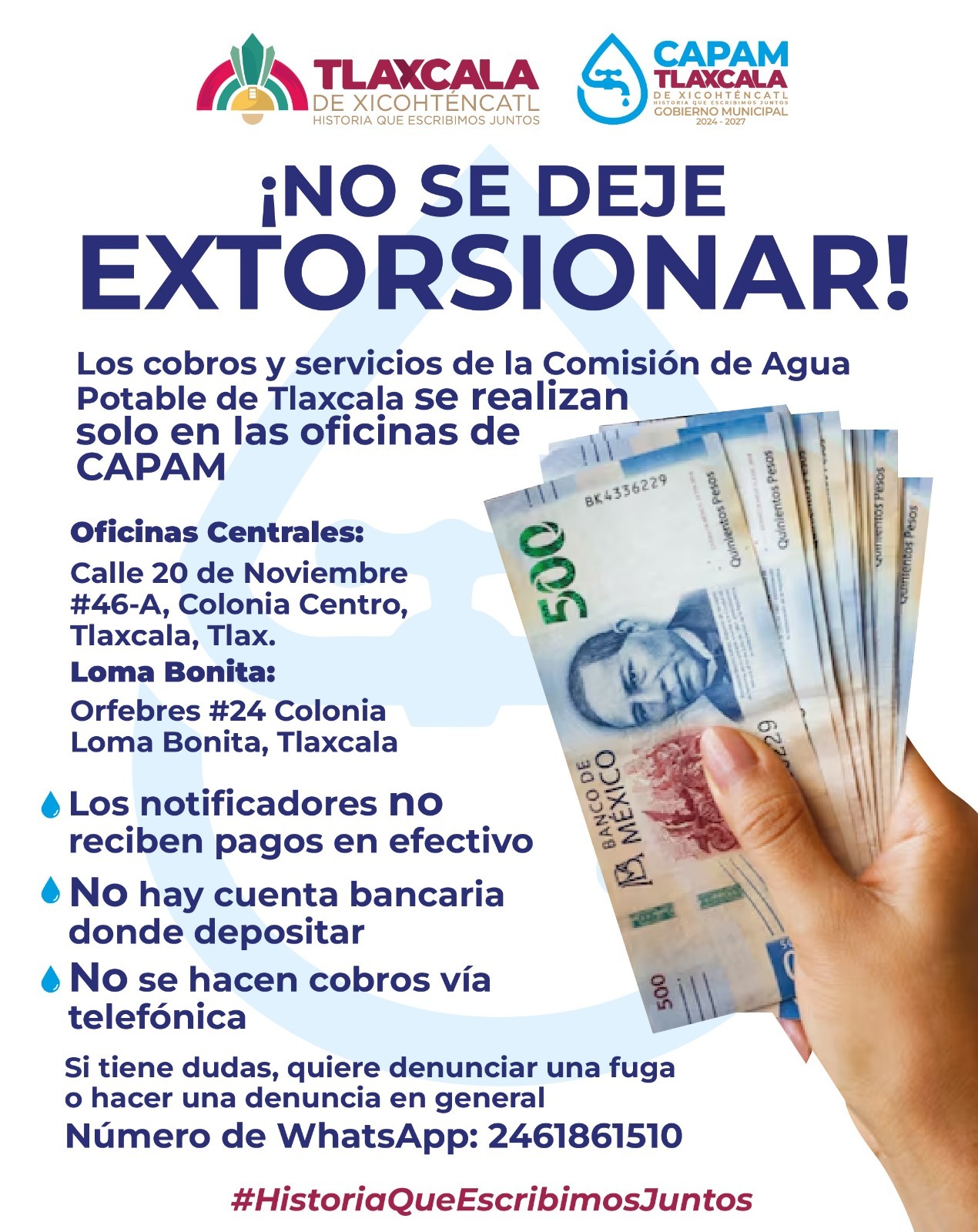 El Gobierno Municipal de Tlaxcala de Xicohténcatl advierte sobre posibles fraudes relacionados con supuestos notificadores de CAPAM